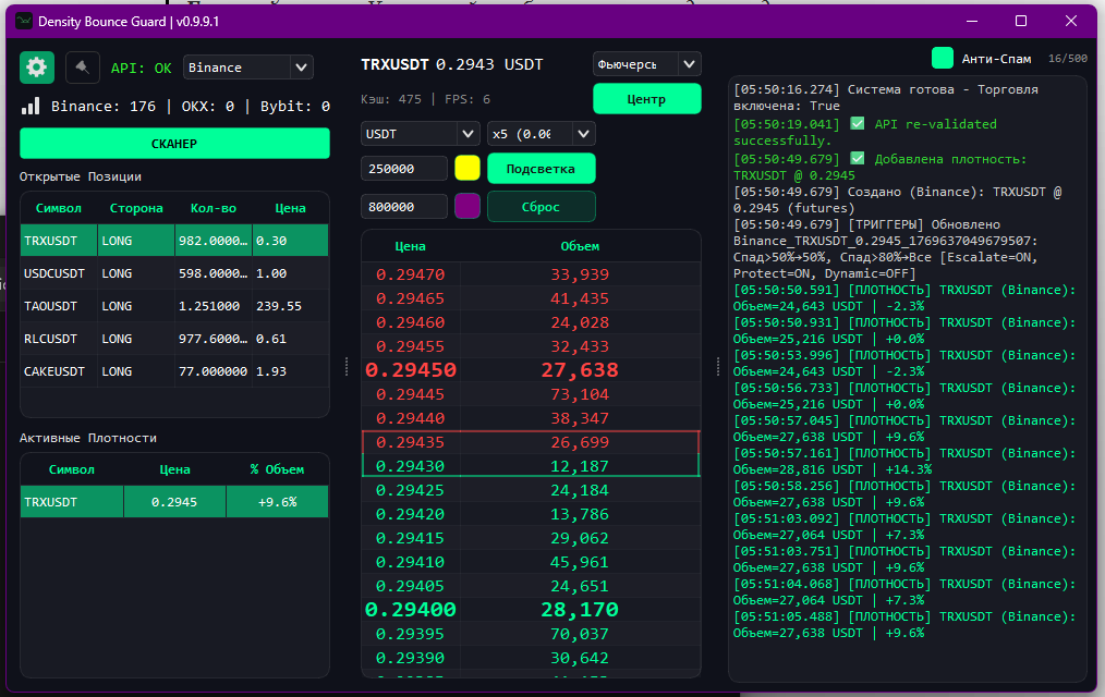 Главный интерфейс DensityGuard